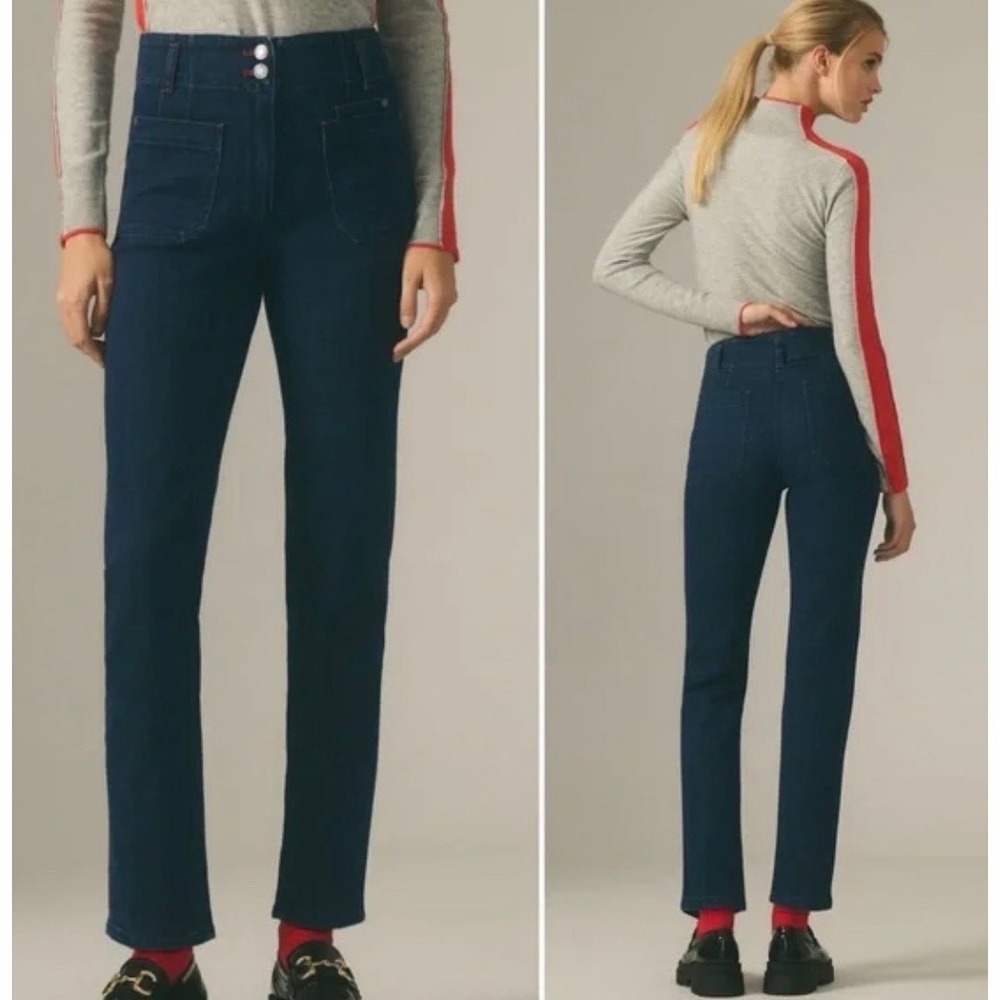 Maeve Jeans Women 29‎ Blue High Rise Patch Pocket Straight Leg OB1843733